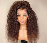 Brown Afro Kinky Curly 13x4 Front Lace Synthetic Fiber Wig